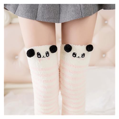 GIJMZY Flauschige Socken 2 STÜCK Tierische Thermomodellierungsstrümpfe Damen Weichkorallen Fleece Kniestrümpfe Mädchen Niedliche Bögen(Panda 2) von GIJMZY