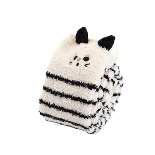 GIJMZY Flauschige Socken 2 STÜCK Tierische Thermomodellierungsstrümpfe Damen Weichkorallen Fleece Kniestrümpfe Mädchen Niedliche Bögen(Pointy-eared kitten) von GIJMZY