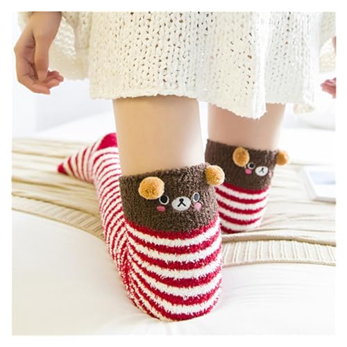 GIJMZY Flauschige Socken 2 STÜCK Tierische Thermomodellierungsstrümpfe Damen Weichkorallen Fleece Kniestrümpfe Mädchen Niedliche Bögen(Relaxed bear) von GIJMZY