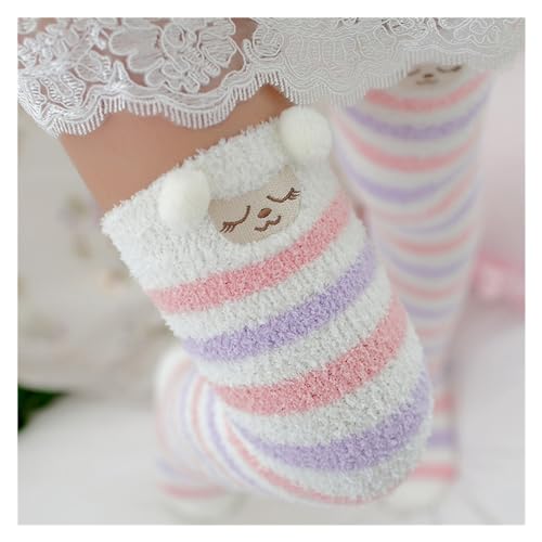 GIJMZY Flauschige Socken 2 STÜCK Tierische Thermomodellierungsstrümpfe Damen Weichkorallen Fleece Kniestrümpfe Mädchen Niedliche Bögen(Sleep sheep) von GIJMZY