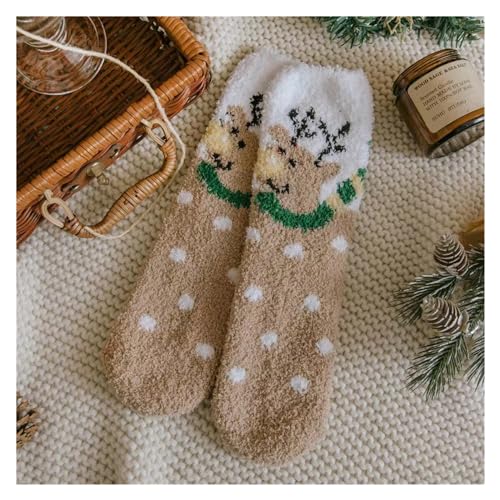 GIJMZY Flauschige Socken 2 STÜCK Weihnachtssocken Korallenvlies Winterplüsch Verdickte warme Haftbodensocken Männer und Frauen Paarsocken Schlafsocken Geschenk(5) von GIJMZY