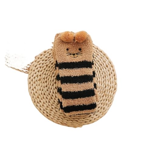 GIJMZY Flauschige Socken 2PC Frauen Gestreiften Cartoon Socken Gestickte Tier Korallen Fleece Socke Verdickt Warme frauen Nette Schlaf Über Die Knie socken(BK-CF-cat) von GIJMZY