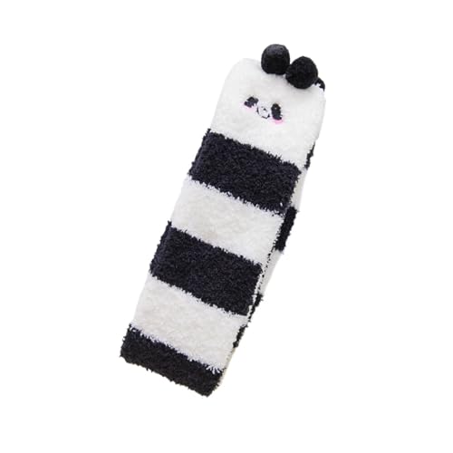 GIJMZY Flauschige Socken 2PC Frauen Gestreiften Cartoon Socken Gestickte Tier Korallen Fleece Socke Verdickt Warme frauen Nette Schlaf Über Die Knie socken(BK-cat) von GIJMZY