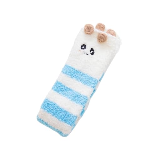 GIJMZY Flauschige Socken 2PC Frauen Gestreiften Cartoon Socken Gestickte Tier Korallen Fleece Socke Verdickt Warme frauen Nette Schlaf Über Die Knie socken(BU-cat) von GIJMZY