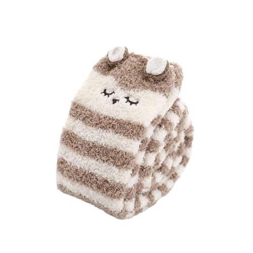 GIJMZY Flauschige Socken 2PC Frauen Gestreiften Cartoon Socken Gestickte Tier Korallen Fleece Socke Verdickt Warme frauen Nette Schlaf Über Die Knie socken(CF-cat) von GIJMZY