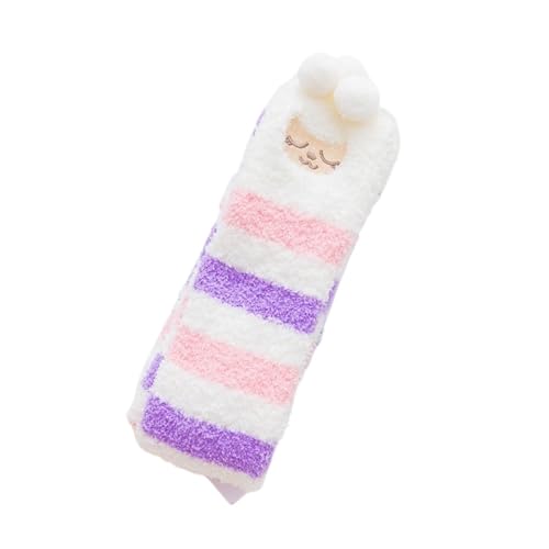 GIJMZY Flauschige Socken 2PC Frauen Gestreiften Cartoon Socken Gestickte Tier Korallen Fleece Socke Verdickt Warme frauen Nette Schlaf Über Die Knie socken(PL-sheep) von GIJMZY