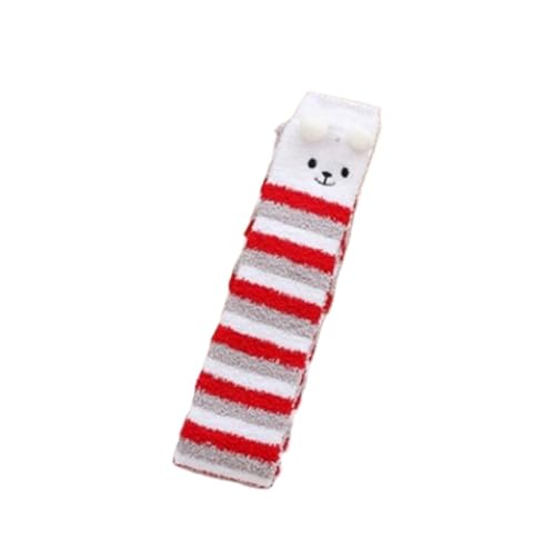 GIJMZY Flauschige Socken 2PC Frauen Gestreiften Cartoon Socken Gestickte Tier Korallen Fleece Socke Verdickt Warme frauen Nette Schlaf Über Die Knie socken(RD-WT-bear) von GIJMZY