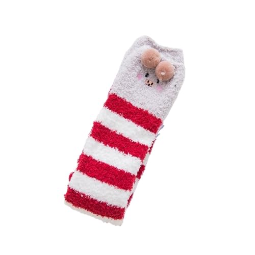 GIJMZY Flauschige Socken 2PC Frauen Gestreiften Cartoon Socken Gestickte Tier Korallen Fleece Socke Verdickt Warme frauen Nette Schlaf Über Die Knie socken(RD-pig) von GIJMZY