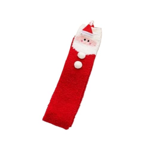 GIJMZY Flauschige Socken 2PC Frauen Gestreiften Cartoon Socken Gestickte Tier Korallen Fleece Socke Verdickt Warme frauen Nette Schlaf Über Die Knie socken(Santa Claus) von GIJMZY