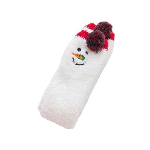 GIJMZY Flauschige Socken 2PC Frauen Gestreiften Cartoon Socken Gestickte Tier Korallen Fleece Socke Verdickt Warme frauen Nette Schlaf Über Die Knie socken(WT-snowman) von GIJMZY