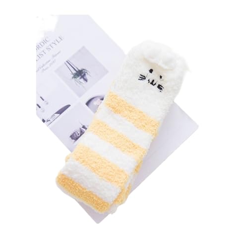 GIJMZY Flauschige Socken 2PC Frauen Gestreiften Cartoon Socken Gestickte Tier Korallen Fleece Socke Verdickt Warme frauen Nette Schlaf Über Die Knie socken(YL-cat) von GIJMZY