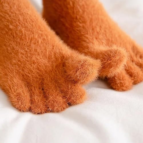 GIJMZY Flauschige Socken 2PC Frauen Mädchen Dicke Korallen Fleece Fünf Finger Socken Winter Warme Flauschige Zehen Socken Weiche Gemütliche Strumpfwaren Weibliche Anti-slip Boden Hausschuhe(2(Pink)) von GIJMZY