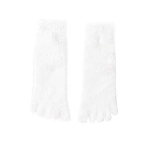 GIJMZY Flauschige Socken 2PC Frauen Mädchen Dicke Korallen Fleece Fünf Finger Socken Winter Warme Flauschige Zehen Socken Weiche Gemütliche Strumpfwaren Weibliche Anti-slip Boden Hausschuhe(8(White)) von GIJMZY