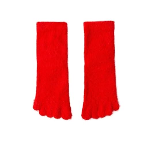 GIJMZY Flauschige Socken 2PC Frauen Mädchen Dicke Korallen Fleece Fünf Finger Socken Winter Warme Flauschige Zehen Socken Weiche Gemütliche Strumpfwaren Weibliche Anti-slip Boden Hausschuhe(4(Red)) von GIJMZY