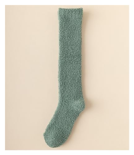 GIJMZY Flauschige Socken 2PC Lange Winter Socken Frauen Einfarbig Warme Korallen Fleece Plüsch Schlaf Boden Socke Dicke Hohe Socke Student Socken mädchen Kein Verschütten(Green) von GIJMZY