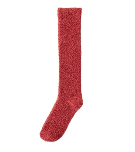 GIJMZY Flauschige Socken 2PC Lange Winter Socken Frauen Einfarbig Warme Korallen Fleece Plüsch Schlaf Boden Socke Dicke Hohe Socke Student Socken mädchen Kein Verschütten(Red) von GIJMZY