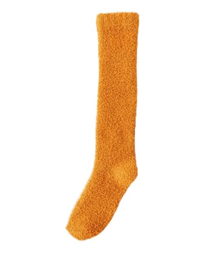 GIJMZY Flauschige Socken 2PC Lange Winter Socken Frauen Einfarbig Warme Korallen Fleece Plüsch Schlaf Boden Socke Dicke Hohe Socke Student Socken mädchen Kein Verschütten(Yellow) von GIJMZY