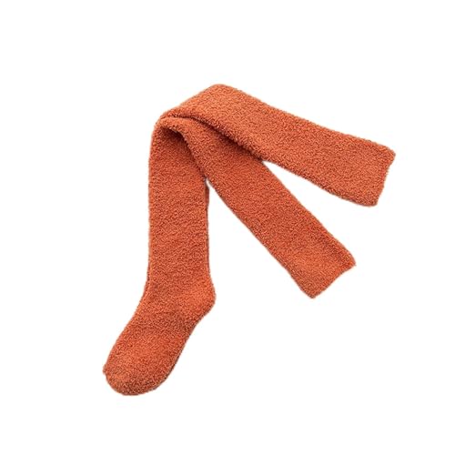 GIJMZY Flauschige Socken 2PC Weiche Korallen Fleece Strümpfe Frauen Winter Einfarbig Warme Oberschenkel Hohe Strümpfe Hause Warm Halten Über Knie Hohe lange Socken(Style 1 orange) von GIJMZY
