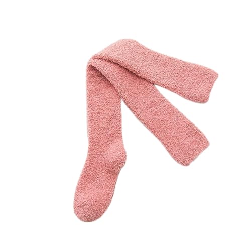 GIJMZY Flauschige Socken 2PC Weiche Korallen Fleece Strümpfe Frauen Winter Einfarbig Warme Oberschenkel Hohe Strümpfe Hause Warm Halten Über Knie Hohe lange Socken(Style 1 pink) von GIJMZY