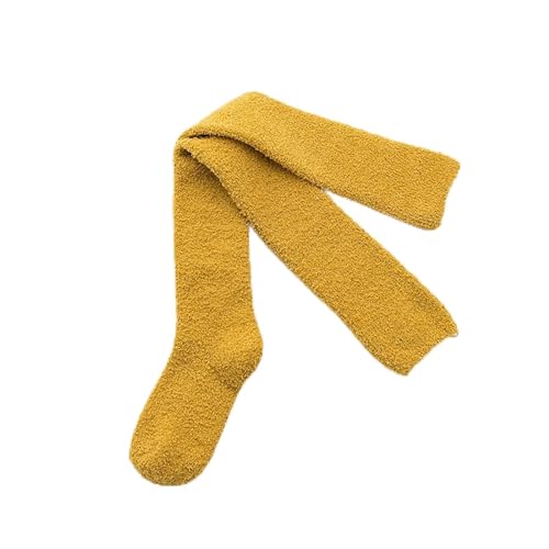 GIJMZY Flauschige Socken 2PC Weiche Korallen Fleece Strümpfe Frauen Winter Einfarbig Warme Oberschenkel Hohe Strümpfe Hause Warm Halten Über Knie Hohe lange Socken(Style 1 yellow) von GIJMZY