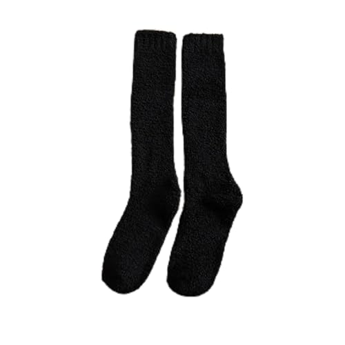 GIJMZY Flauschige Socken 2PC Weiche Korallen Fleece Strümpfe Frauen Winter Einfarbig Warme Oberschenkel Hohe Strümpfe Hause Warm Halten Über Knie Hohe lange Socken(Style 2 black) von GIJMZY