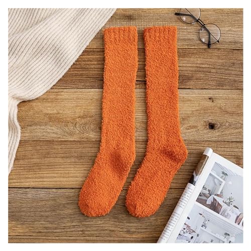 GIJMZY Flauschige Socken 2PC Weiche Korallen Fleece Strümpfe Frauen Winter Einfarbig Warme Oberschenkel Hohe Strümpfe Hause Warm Halten Über Knie Hohe lange Socken(Style 2 orange) von GIJMZY
