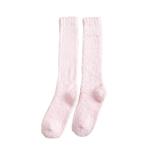 GIJMZY Flauschige Socken 2PC Weiche Korallen Fleece Strümpfe Frauen Winter Einfarbig Warme Oberschenkel Hohe Strümpfe Hause Warm Halten Über Knie Hohe lange Socken(Style 2 pink) von GIJMZY