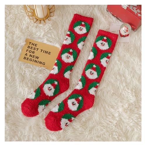 GIJMZY Flauschige Socken 2PC Weihnachtsstrumpf Korallen Fleece Lange Röhre Kalb Socken Frauen Winter Verdickt Wärme Hause Schlafen Socken Streifen Strumpfwaren(B) von GIJMZY