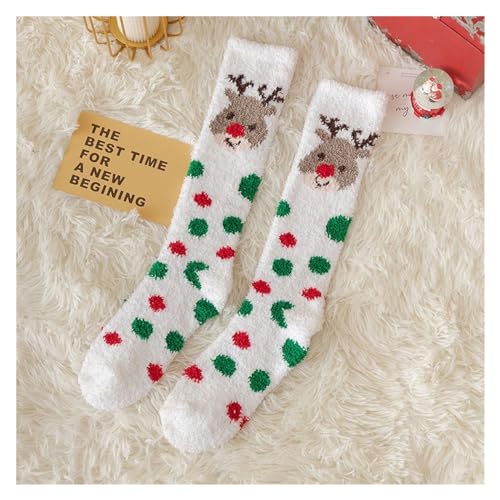 GIJMZY Flauschige Socken 2PC Weihnachtsstrumpf Korallen Fleece Lange Röhre Kalb Socken Frauen Winter Verdickt Wärme Hause Schlafen Socken Streifen Strumpfwaren(C) von GIJMZY