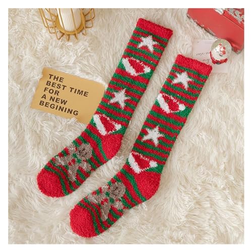 GIJMZY Flauschige Socken 2PC Weihnachtsstrumpf Korallen Fleece Lange Röhre Kalb Socken Frauen Winter Verdickt Wärme Hause Schlafen Socken Streifen Strumpfwaren(D) von GIJMZY