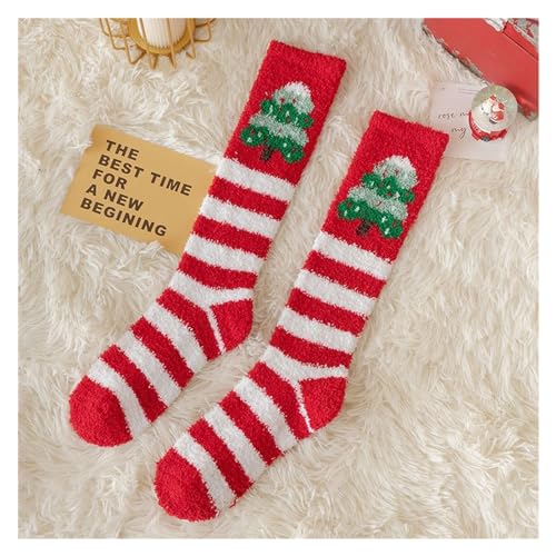 GIJMZY Flauschige Socken 2PC Weihnachtsstrumpf Korallen Fleece Lange Röhre Kalb Socken Frauen Winter Verdickt Wärme Hause Schlafen Socken Streifen Strumpfwaren(E) von GIJMZY