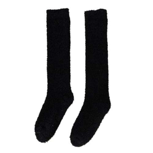 GIJMZY Flauschige Socken 2PC Winter Warme Korallen Fleece Über-knie Hohe Socken Frauen Plüsch Lolita Hause Schlafen Boden Lange Socke Jk Solide(BLACK,Over knee high socks) von GIJMZY