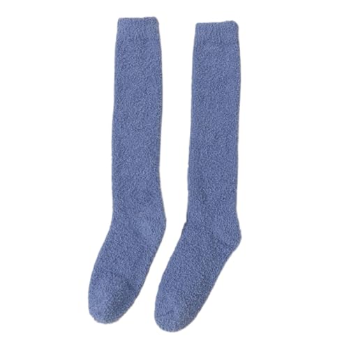 GIJMZY Flauschige Socken 2PC Winter Warme Korallen Fleece Über-knie Hohe Socken Frauen Plüsch Lolita Hause Schlafen Boden Lange Socke Jk Solide(BLUE,Over knee high socks) von GIJMZY