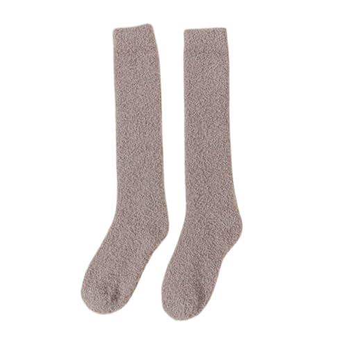 GIJMZY Flauschige Socken 2PC Winter Warme Korallen Fleece Über-knie Hohe Socken Frauen Plüsch Lolita Hause Schlafen Boden Lange Socke Jk Solide(COFFEE,Over knee high socks) von GIJMZY