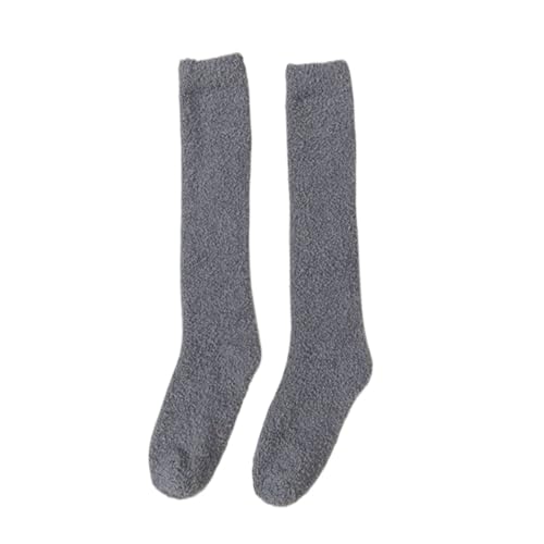 GIJMZY Flauschige Socken 2PC Winter Warme Korallen Fleece Über-knie Hohe Socken Frauen Plüsch Lolita Hause Schlafen Boden Lange Socke Jk Solide(DARK GREY,Over knee high socks) von GIJMZY