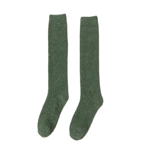 GIJMZY Flauschige Socken 2PC Winter Warme Korallen Fleece Über-knie Hohe Socken Frauen Plüsch Lolita Hause Schlafen Boden Lange Socke Jk Solide(GREEN,Knee high socks) von GIJMZY