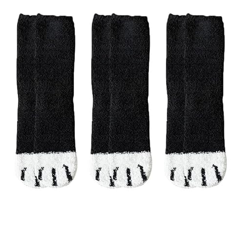 GIJMZY Flauschige Socken 3 paar Nette Katze Pfote Socken Frauen Winter Stretch Kontrast Farbe Korallen Fleece Verdicken Cartoon Schlaf Socke Fuzzy Gemütliche Plüsch warme Sox(3black) von GIJMZY