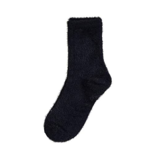 GIJMZY Flauschige Socken 3PC Nerz Fleece Socken Herbst Socken for Frauen Winter Schwarz Mid-rohr Socken Verdickte Warme Korallen Fleece Schlaf socken Socken(Black) von GIJMZY