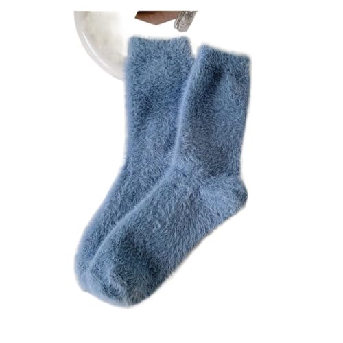 GIJMZY Flauschige Socken 3PC Nerz Fleece Socken Herbst Socken for Frauen Winter Schwarz Mid-rohr Socken Verdickte Warme Korallen Fleece Schlaf socken Socken(Blue) von GIJMZY