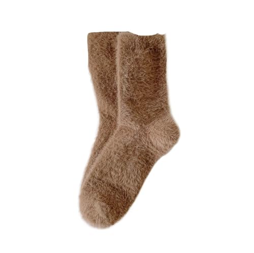 GIJMZY Flauschige Socken 3PC Nerz Fleece Socken Herbst Socken for Frauen Winter Schwarz Mid-rohr Socken Verdickte Warme Korallen Fleece Schlaf socken Socken(Coffee) von GIJMZY