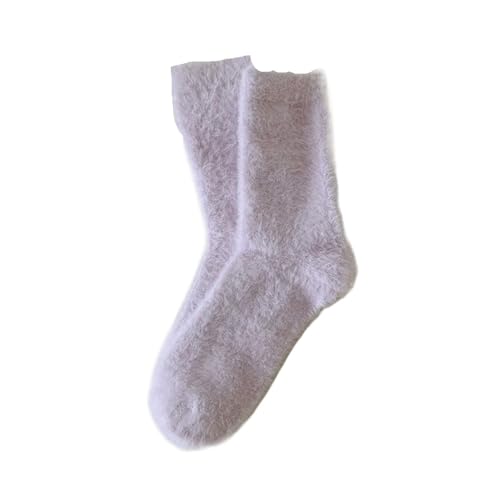 GIJMZY Flauschige Socken 3PC Nerz Fleece Socken Herbst Socken for Frauen Winter Schwarz Mid-rohr Socken Verdickte Warme Korallen Fleece Schlaf socken Socken(Light Purple) von GIJMZY