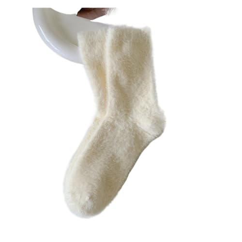 GIJMZY Flauschige Socken 3PC Nerz Fleece Socken Herbst Socken for Frauen Winter Schwarz Mid-rohr Socken Verdickte Warme Korallen Fleece Schlaf socken Socken(Milky white) von GIJMZY