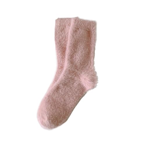 GIJMZY Flauschige Socken 3PC Nerz Fleece Socken Herbst Socken for Frauen Winter Schwarz Mid-rohr Socken Verdickte Warme Korallen Fleece Schlaf socken Socken(Pink) von GIJMZY