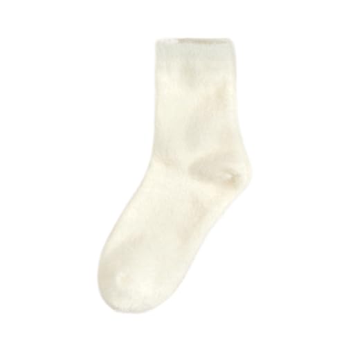 GIJMZY Flauschige Socken 3PC Nerz Fleece Socken Herbst Socken for Frauen Winter Schwarz Mid-rohr Socken Verdickte Warme Korallen Fleece Schlaf socken Socken(White) von GIJMZY