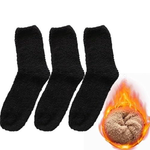 GIJMZY Flauschige Socken 3Pairs Winter Warme Korallen Fleece Socken Männer Feste Lose Schlafen Socken Samt Hause Flauschigen Strumpf Verdicken Thermische Sox(Black-3pairs) von GIJMZY
