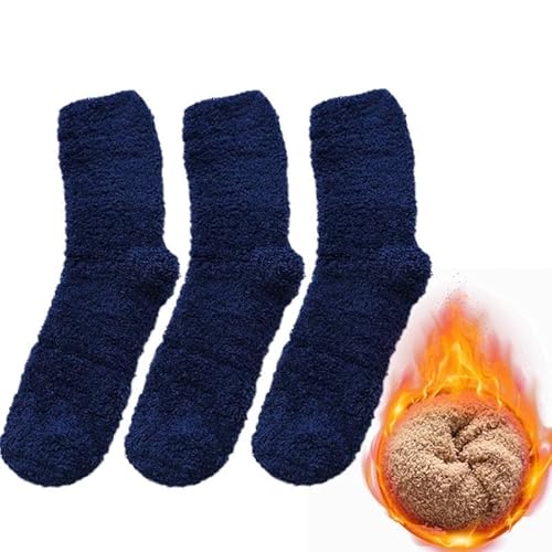GIJMZY Flauschige Socken 3Pairs Winter Warme Korallen Fleece Socken Männer Feste Lose Schlafen Socken Samt Hause Flauschigen Strumpf Verdicken Thermische Sox(Blue -3pairs) von GIJMZY