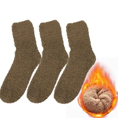 GIJMZY Flauschige Socken 3Pairs Winter Warme Korallen Fleece Socken Männer Feste Lose Schlafen Socken Samt Hause Flauschigen Strumpf Verdicken Thermische Sox(Coffee-3pairs) von GIJMZY