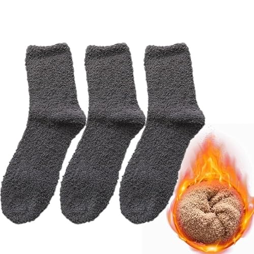 GIJMZY Flauschige Socken 3Pairs Winter Warme Korallen Fleece Socken Männer Feste Lose Schlafen Socken Samt Hause Flauschigen Strumpf Verdicken Thermische Sox(Dark gray-3pairs) von GIJMZY