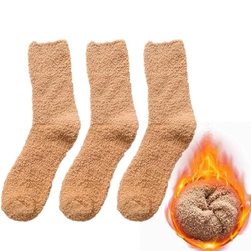 GIJMZY Flauschige Socken 3Pairs Winter Warme Korallen Fleece Socken Männer Feste Lose Schlafen Socken Samt Hause Flauschigen Strumpf Verdicken Thermische Sox(Khaki-3pairs) von GIJMZY