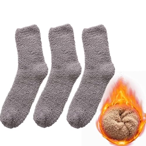 GIJMZY Flauschige Socken 3Pairs Winter Warme Korallen Fleece Socken Männer Feste Lose Schlafen Socken Samt Hause Flauschigen Strumpf Verdicken Thermische Sox(Light gray-3pairs) von GIJMZY